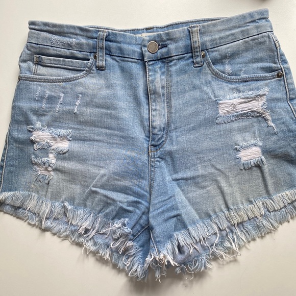 JBD High Rise Frayed Hem Denim Shorts - Picture 1 of 4
